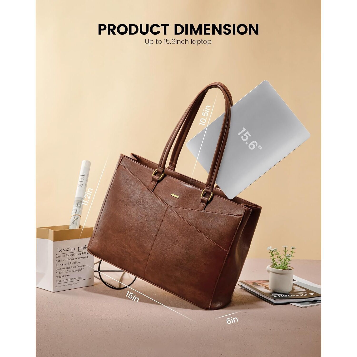 Laptop Bag For Women,15.6 Inch Laptop Tote Bag For Women,Vintage — image 5 of 8